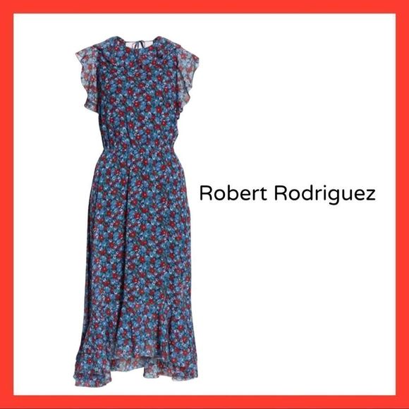 NWT, Robert Rodriguez Juliette Blue and Red Floral Maxi Dress - 4 - Picture 2 of 6